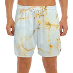 Natural Gold Marble Print Men's Split Running Shorts