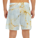Natural Gold Marble Print Men's Split Running Shorts