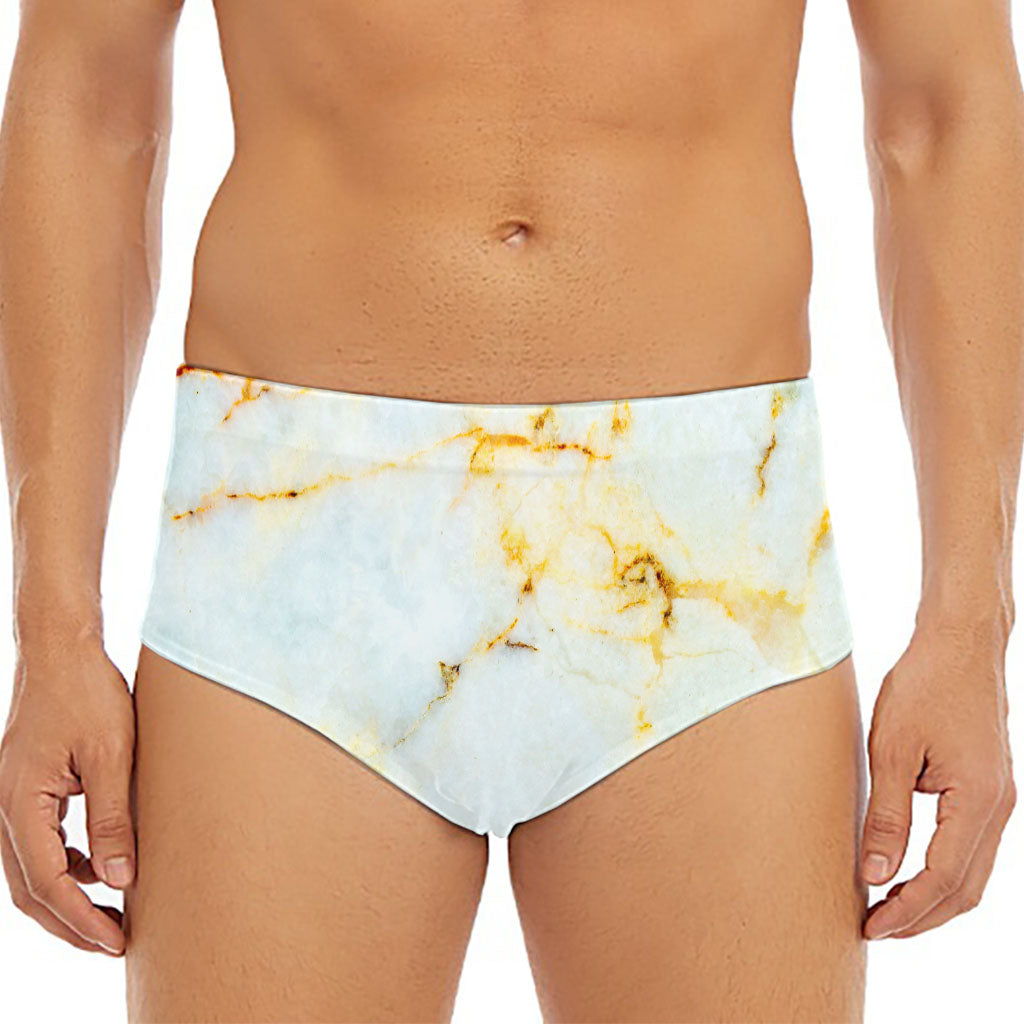 Natural Gold Marble Print Men's Triangle Swim Briefs