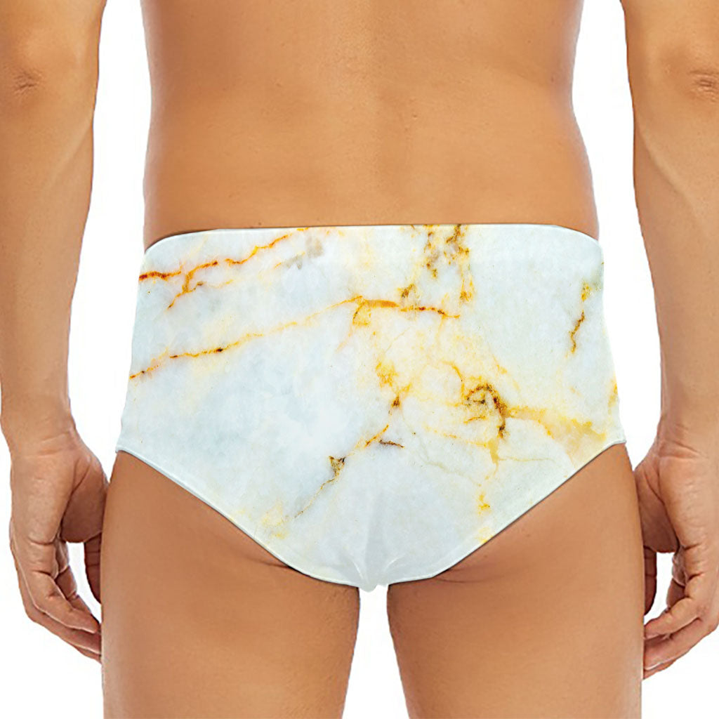 Natural Gold Marble Print Men's Triangle Swim Briefs
