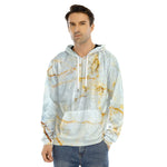 Natural Gold Marble Print Men's Velvet Pullover Hoodie