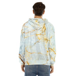 Natural Gold Marble Print Men's Velvet Pullover Hoodie