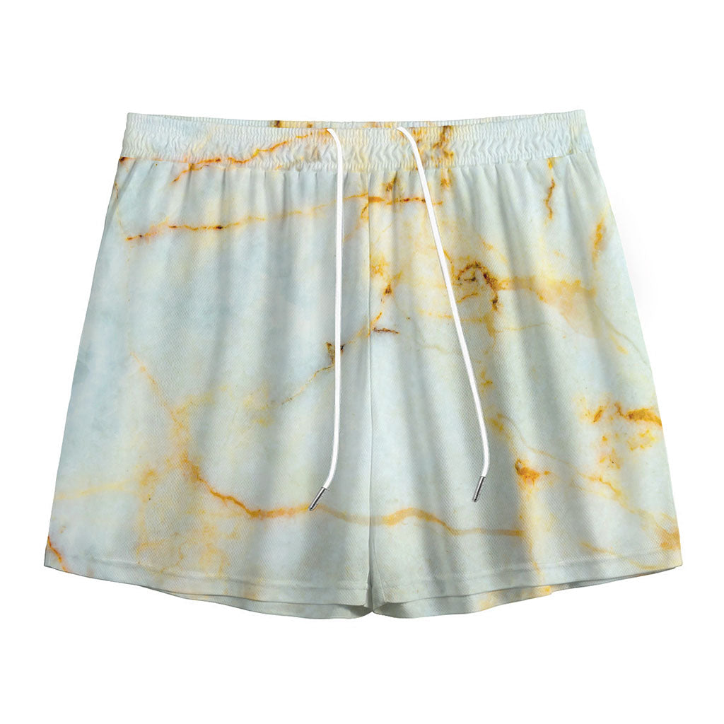 Natural Gold Marble Print Mesh Shorts