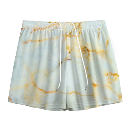 Natural Gold Marble Print Mesh Shorts
