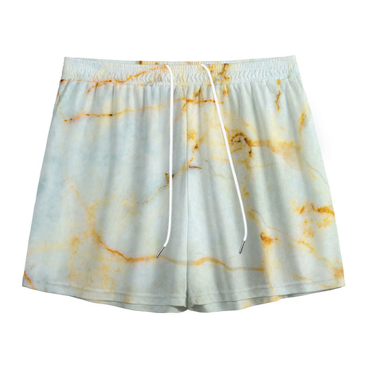 Natural Gold Marble Print Mesh Shorts