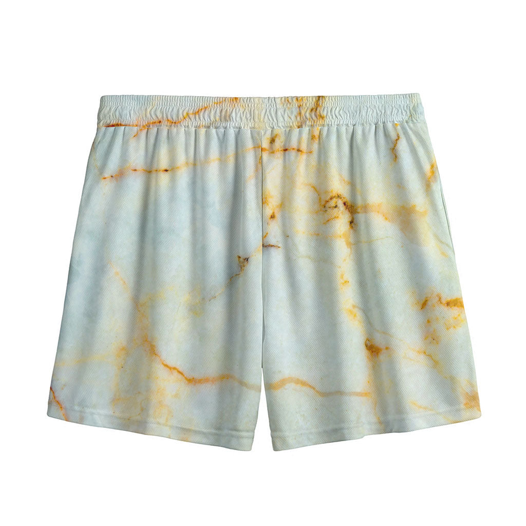 Natural Gold Marble Print Mesh Shorts