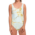 Natural Gold Marble Print One Piece Swimsuit