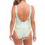 Natural Gold Marble Print One Piece Swimsuit