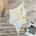 Natural Gold Marble Print One Shoulder Bodysuit