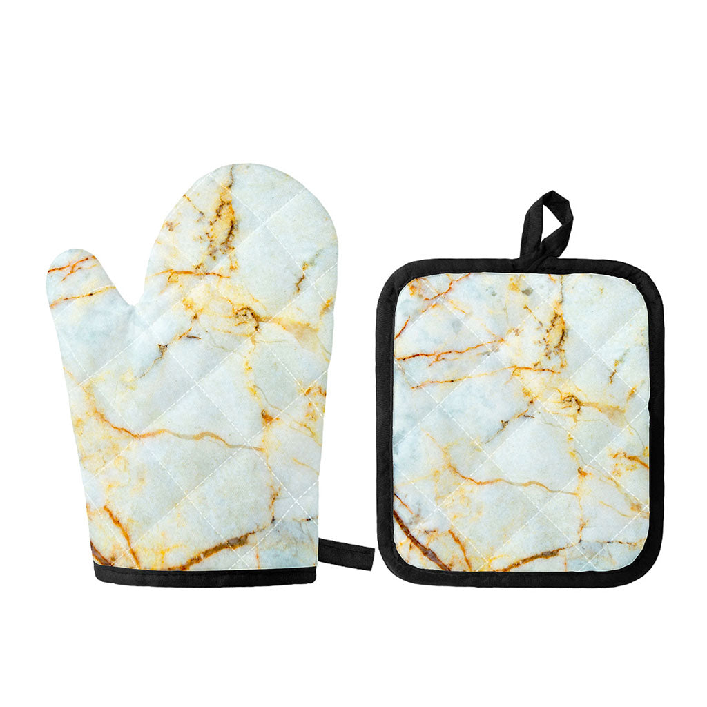 Natural Gold Marble Print Oven Mitt And Pot Holder Set