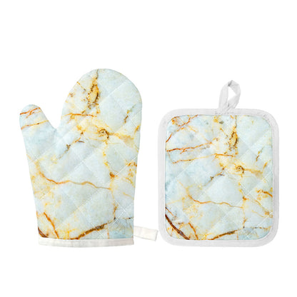 Natural Gold Marble Print Oven Mitt And Pot Holder Set