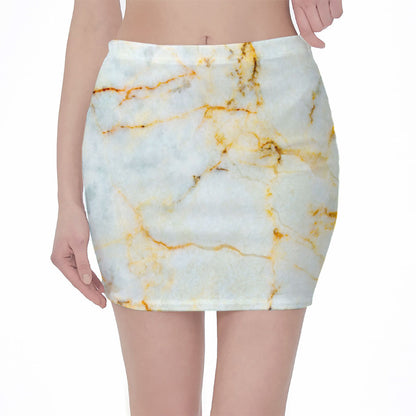 Natural Gold Marble Print Pencil Mini Skirt