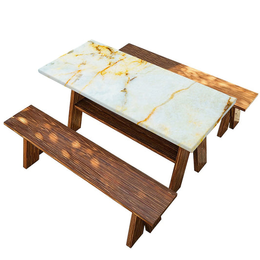 Natural Gold Marble Print Picnic Table Cover