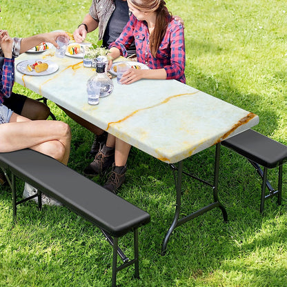Natural Gold Marble Print Picnic Table Cover