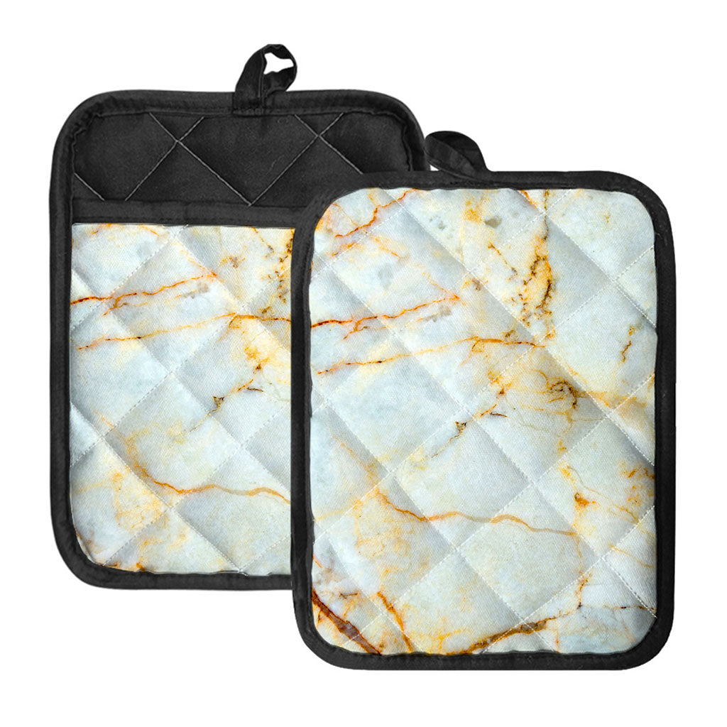 Natural Gold Marble Print Pot Holders With Pocket