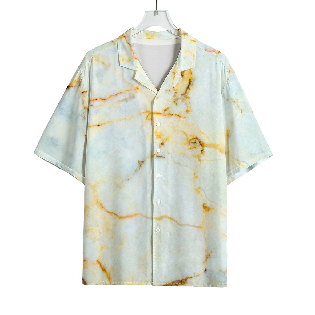Natural Gold Marble Print Rayon Hawaiian Shirt