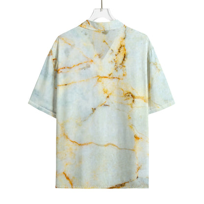 Natural Gold Marble Print Rayon Hawaiian Shirt