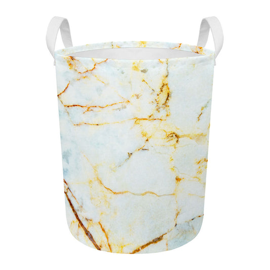Natural Gold Marble Print Round Laundry Basket