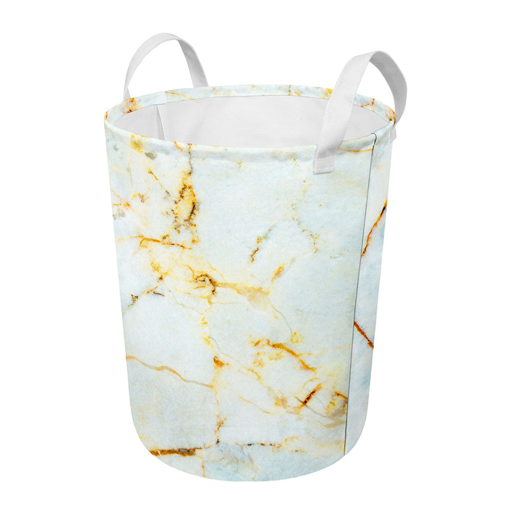 Natural Gold Marble Print Round Laundry Basket