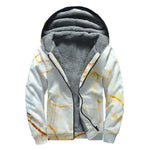 Natural Gold Marble Print Sherpa Lined Zip Up Hoodie