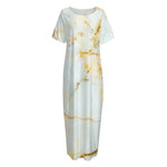 Natural Gold Marble Print Short Sleeve Long Nightdress