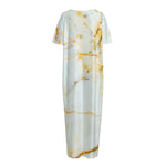Natural Gold Marble Print Short Sleeve Long Nightdress