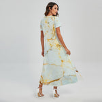 Natural Gold Marble Print Short Sleeve Maxi Dress