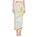 Natural Gold Marble Print Side Slit Maxi Skirt