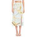 Natural Gold Marble Print Side Slit Midi Skirt
