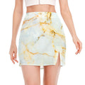 Natural Gold Marble Print Side Slit Mini Skirt