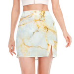 Natural Gold Marble Print Side Slit Mini Skirt
