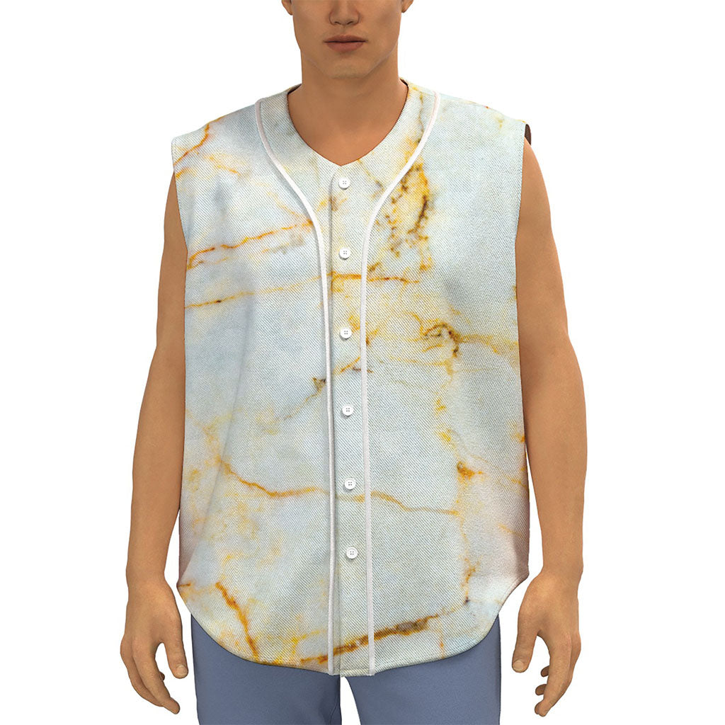 Natural Gold Marble Print Sleeveless Baseball Jersey