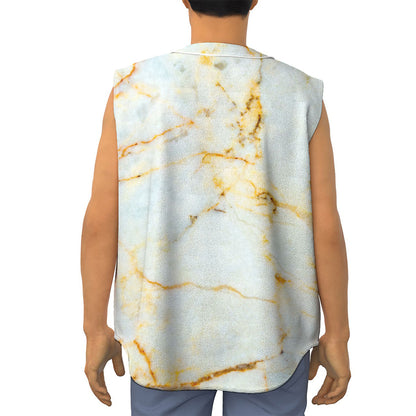 Natural Gold Marble Print Sleeveless Baseball Jersey