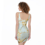 Natural Gold Marble Print Sleeveless Bodycon Dress