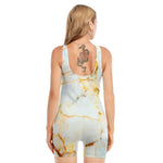 Natural Gold Marble Print Sleeveless One Piece Swimsuit