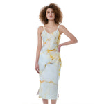 Natural Gold Marble Print Slim Fit Midi Cami Dress
