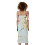 Natural Gold Marble Print Slim Fit Midi Cami Dress