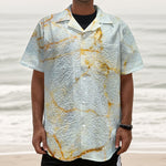 Natural Gold Marble Print Textured Short Sleeve Shirt