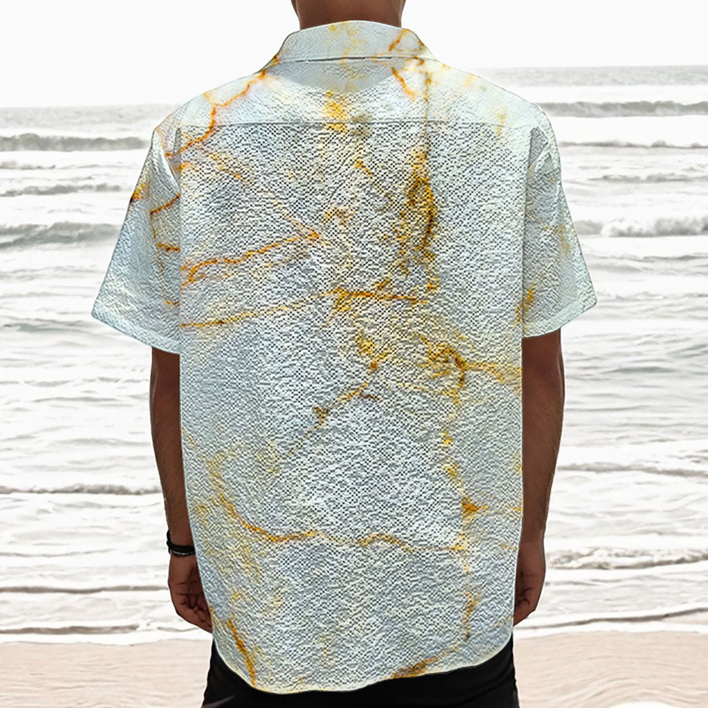 Natural Gold Marble Print Textured Short Sleeve Shirt