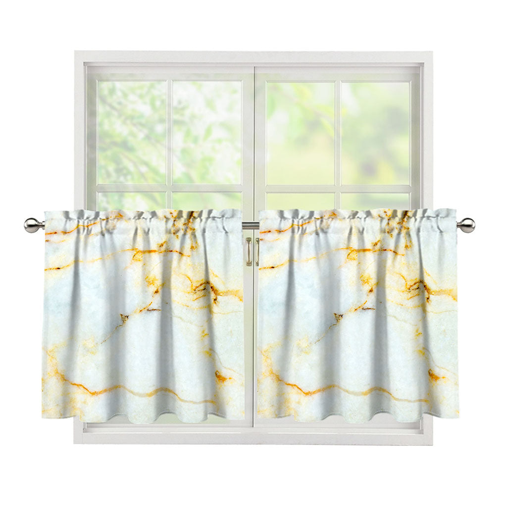 Natural Gold Marble Print Tier Curtains
