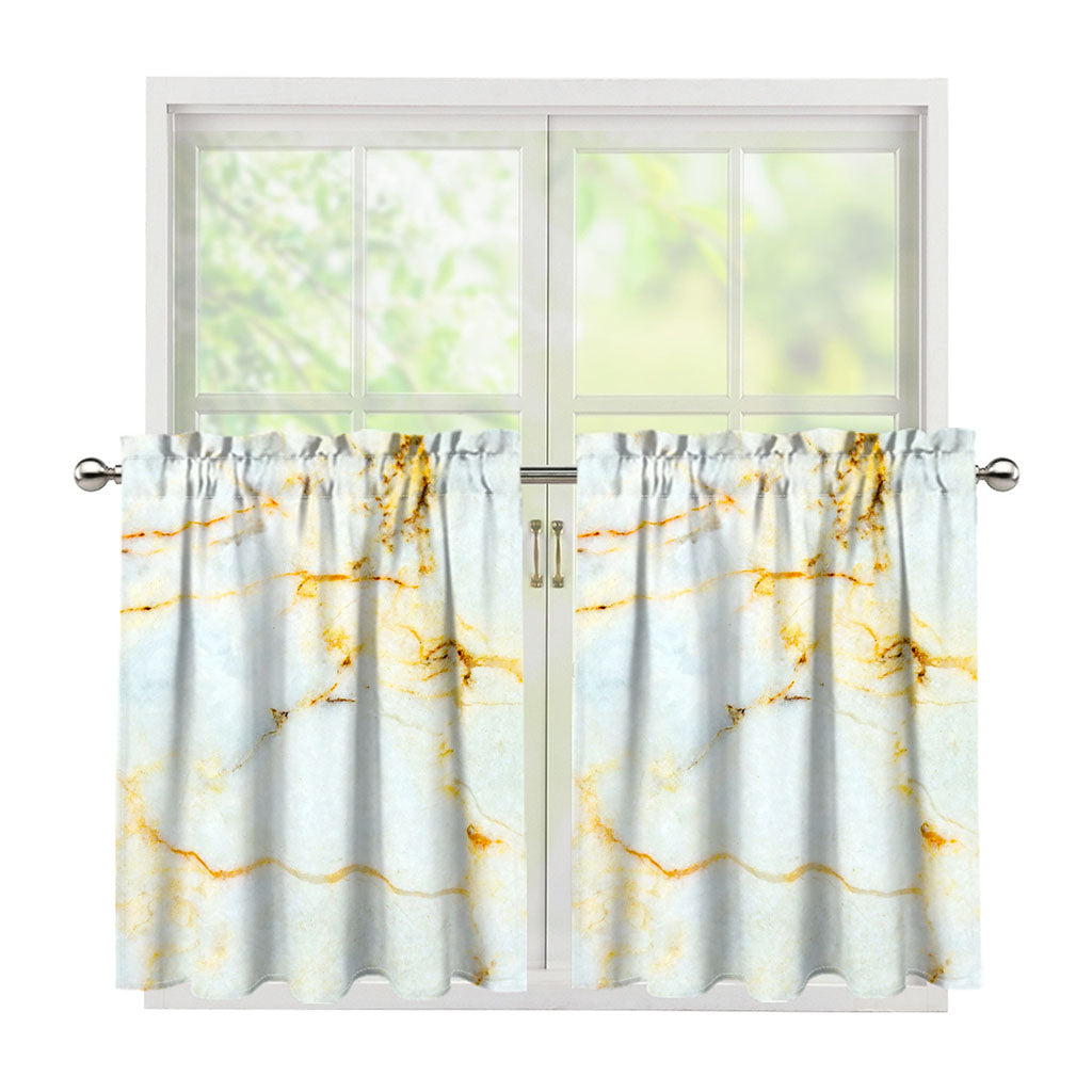 Natural Gold Marble Print Tier Curtains