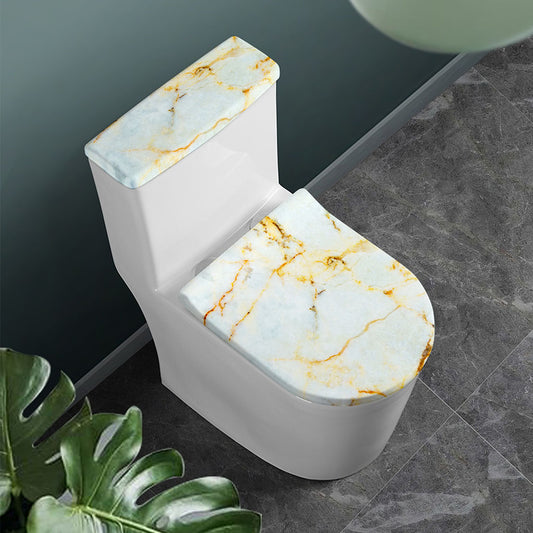 Natural Gold Marble Print Toilet Lid And Tank Cover Set