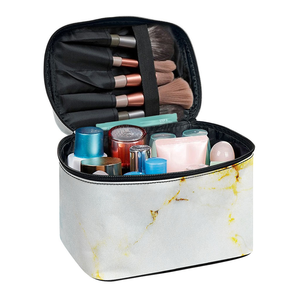 Natural Gold Marble Print Travel Makeup Bag