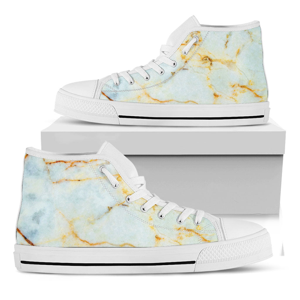 Natural Gold Marble Print White High Top Sneakers