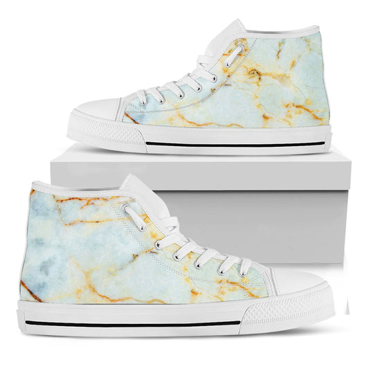 Natural Gold Marble Print White High Top Sneakers