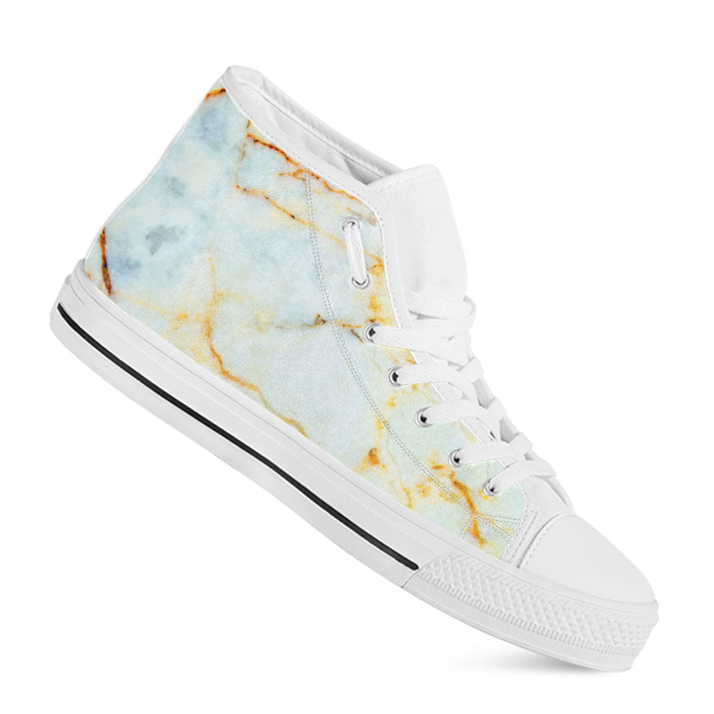 Natural Gold Marble Print White High Top Sneakers
