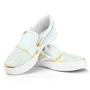 Natural Gold Marble Print White Slip On Sneakers