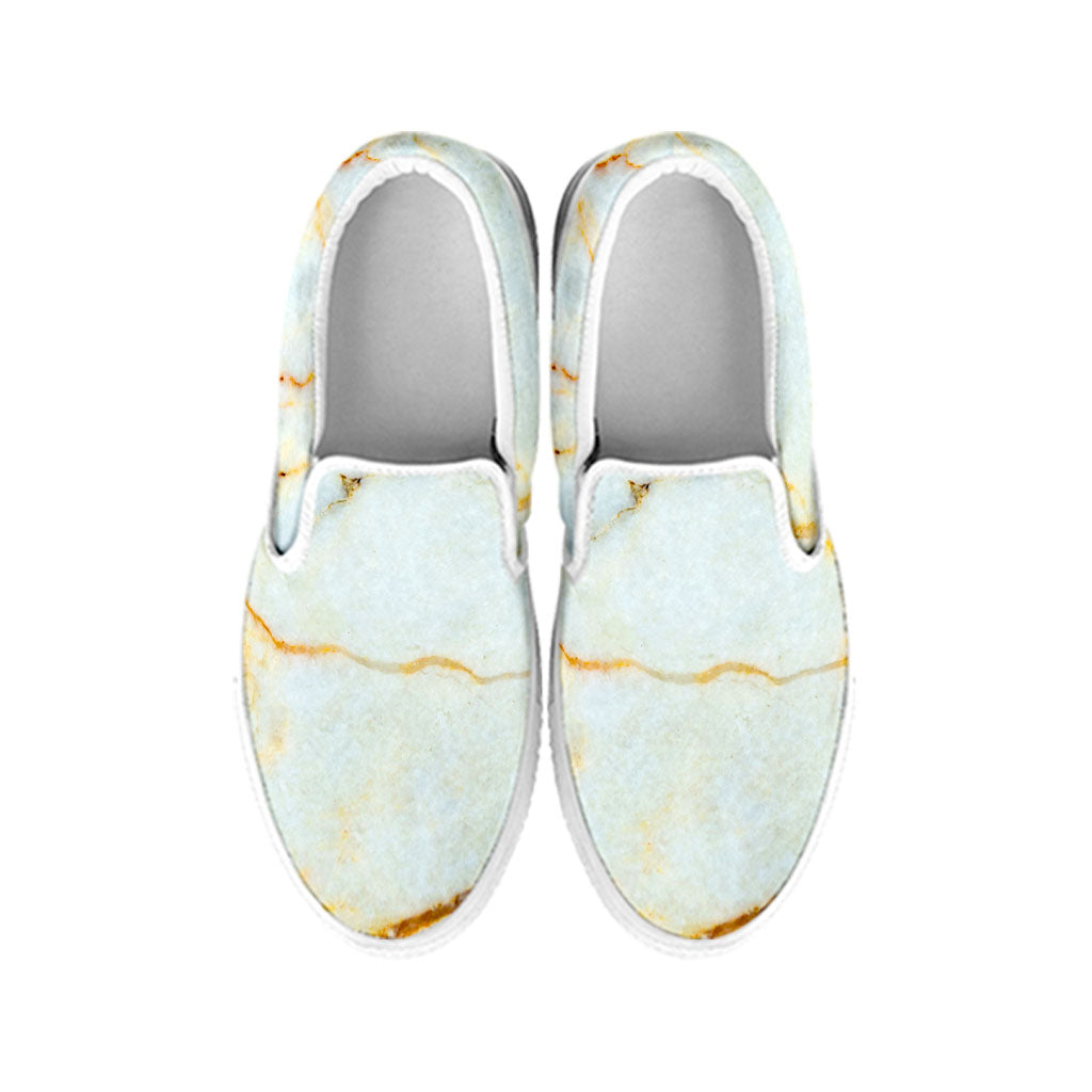 Natural Gold Marble Print White Slip On Sneakers