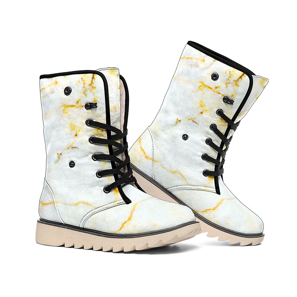 Natural Gold Marble Print Winter Boots