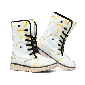 Natural Gold Marble Print Winter Boots